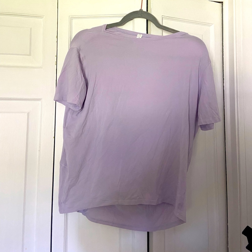 Lavender Lululemon “ Back In Action “ short sleeve shirt
